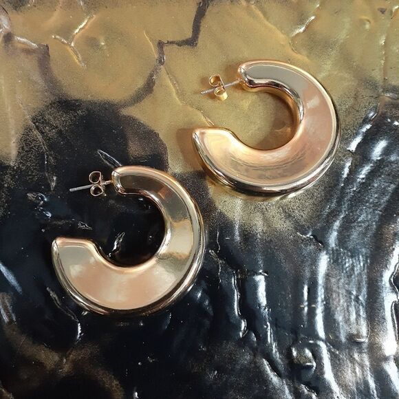 Zara Chunky Goldtone Hoop Earrings - Picture 6 of 16